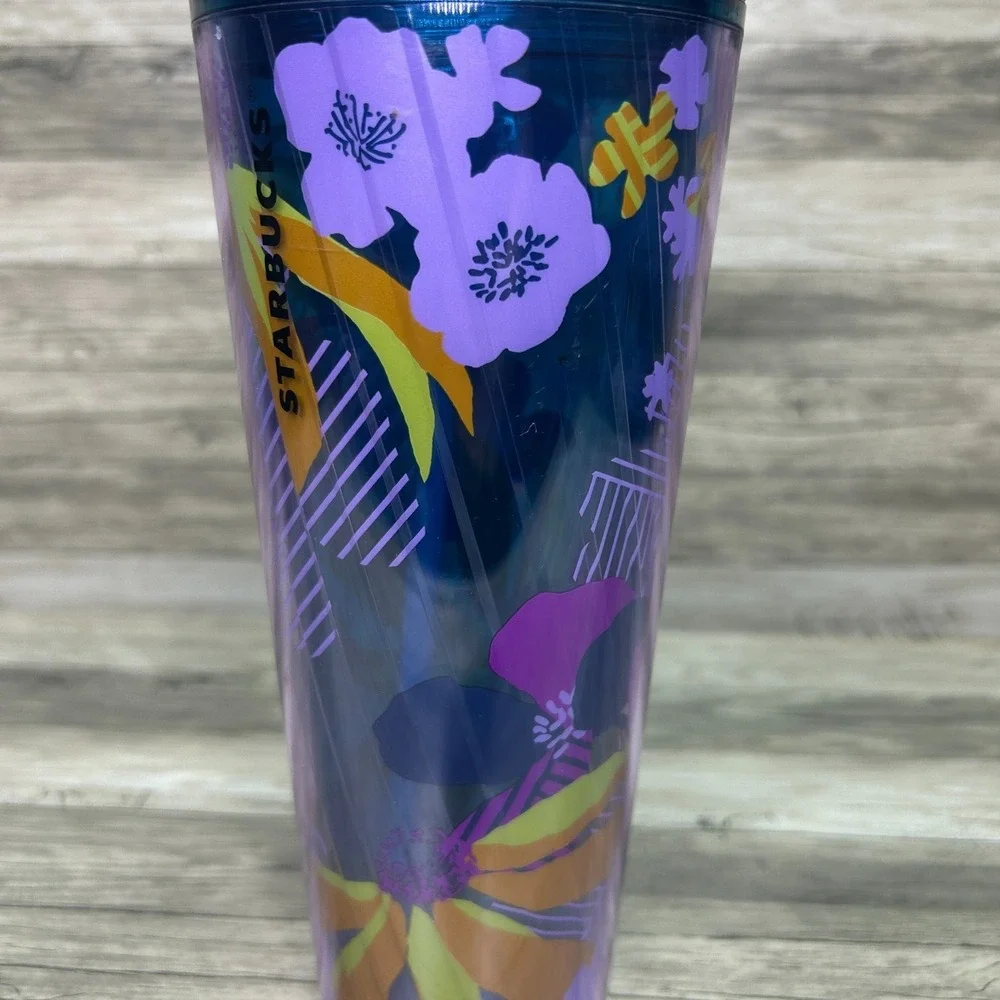 Starbucks Purple Floral Wave Venti Tumbler with Purple Straw Cup‎ 2022